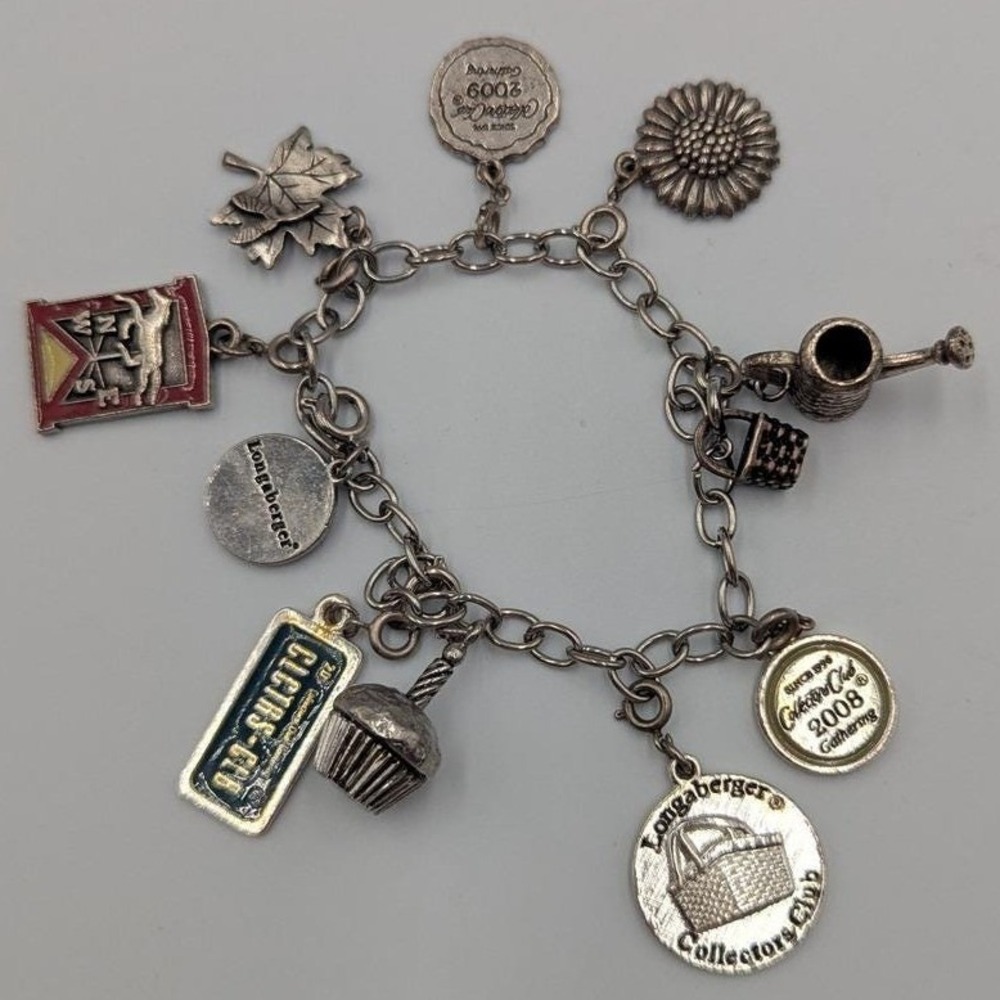 Longaberger Charm Bracelet Silver Tone Collectors Club Multi Charm OS